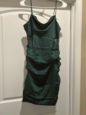 Emerald Green Cowl Neck Spaghetti Strap Dress
